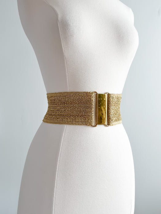 1950's Gold Wide Stretch Waist Belt / M/L
