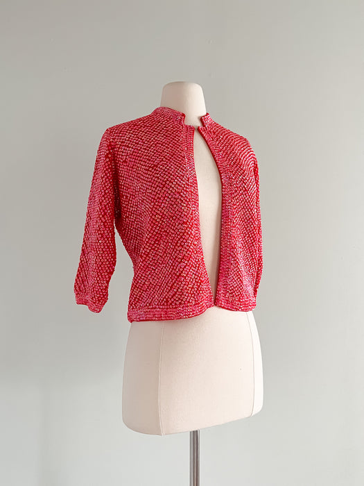 Deadstock 1950's Harilela's Sweet Cherry Red Sequined Sweater / Sz M