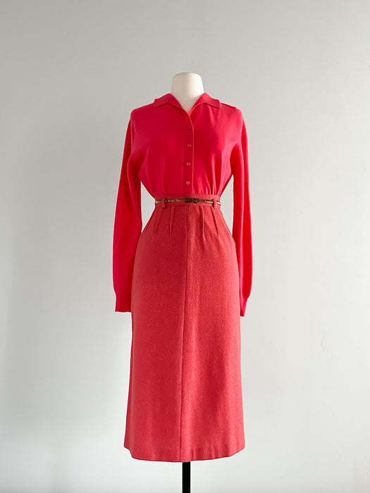 Beautiful 1950's Salmon Pink Wool Pencil Skirt / Sz S