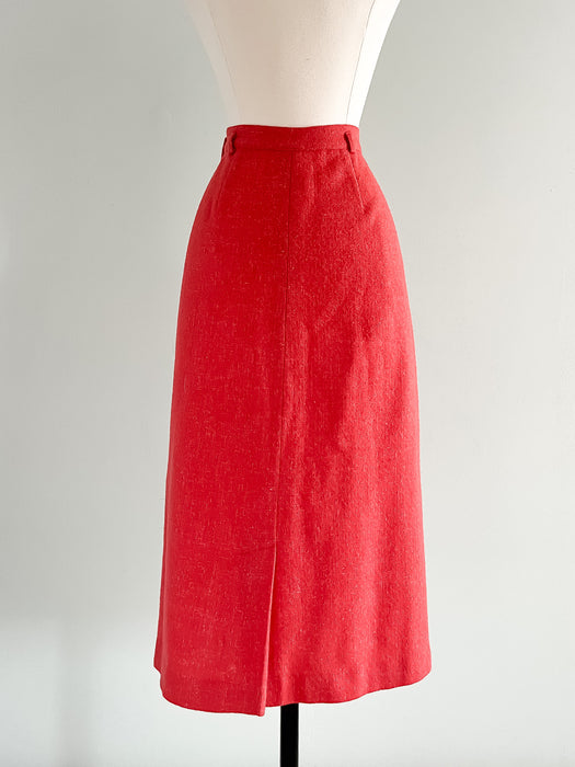 Beautiful 1950's Salmon Pink Wool Pencil Skirt / Sz S
