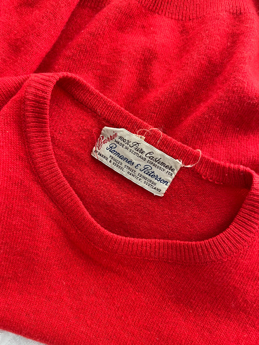 Sweet Scarlet  Red Cashmere Short Sleeve Knit Pullover Sweater  / Sz M