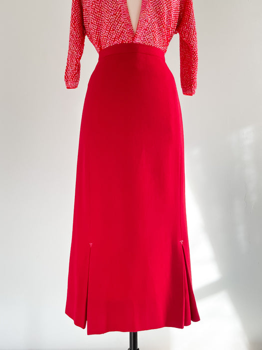 Sweet 1950’s Crimson Wool Pencil Skirt / Sz M/L
