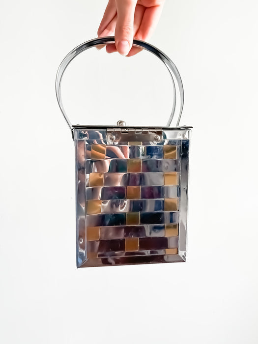 AMAZING 1950's Silver and Gold Metal 'Wicker' Basket Handbag