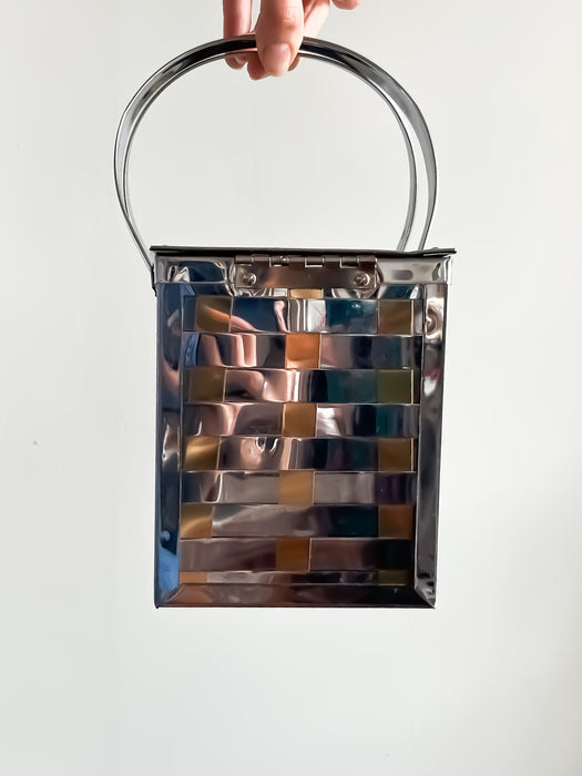 AMAZING 1950's Silver and Gold Metal 'Wicker' Basket Handbag