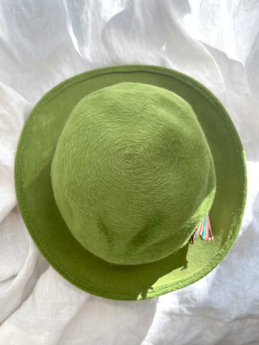 Incredible 1960's Moss Green Fur Felt Bowler Hat by Jan Leslie / OS