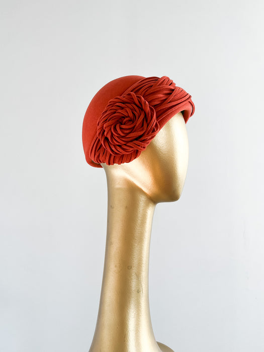 Gorgeous 1960's Terracotta Cloche Hat by Mr. John / OS