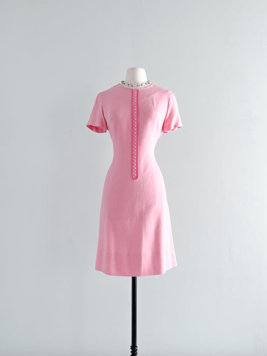 1960's Mod Bubblegum Pink Linen Dress by Wilshire/ Sz S/M