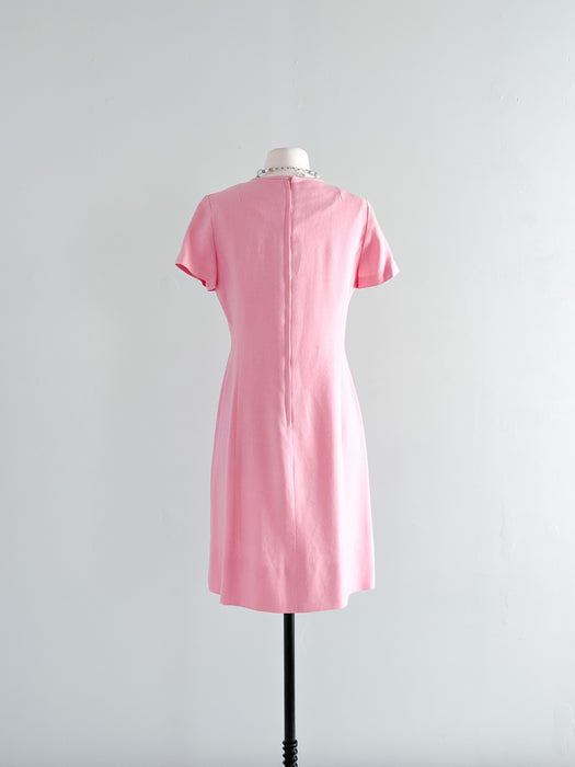 1960's Mod Bubblegum Pink Linen Dress by Wilshire/ Sz S/M