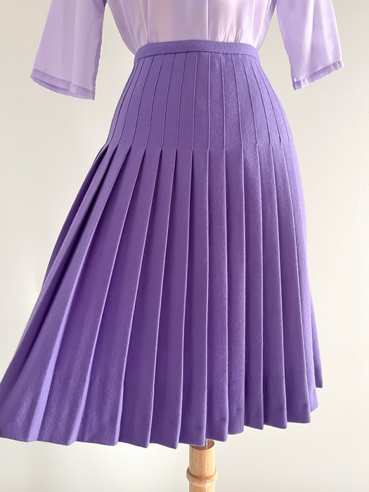 Vibrant 1950's Vintage Purple Pleated Wool Skirt by Kandel / Sz S