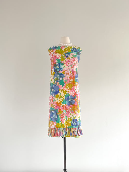 Sweet 1960's Floral Watercolor Sleeveless Shift Dress / Sz L