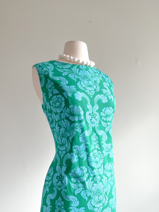 Amazing 1960's Green and Turquoise Paisley Cotton Sundress / Sz M