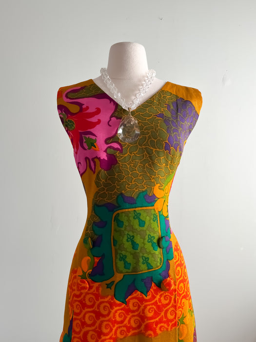 Fabulous 1960's Psychedelic Mod Day Dress / Sz M