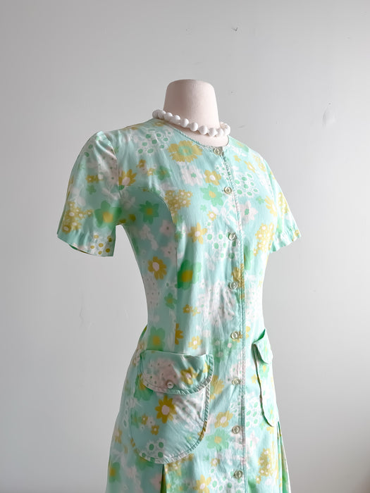 Amazing Mod Mint Vintage 1960's Cotton Day Dress / Sz M