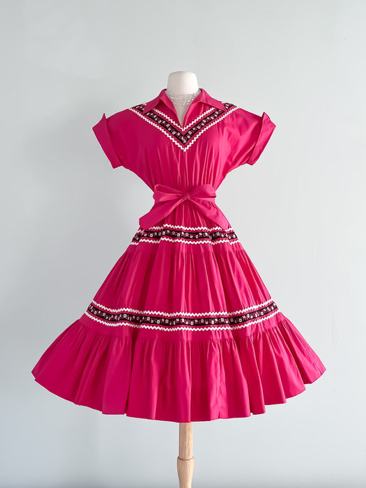 Adorable 1950's Fuchsia Patio Dress by Gail Whitney / Medium