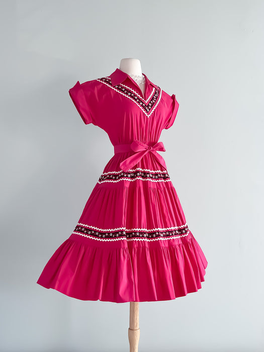 Adorable 1950's Fuchsia Patio Dress by Gail Whitney / Medium