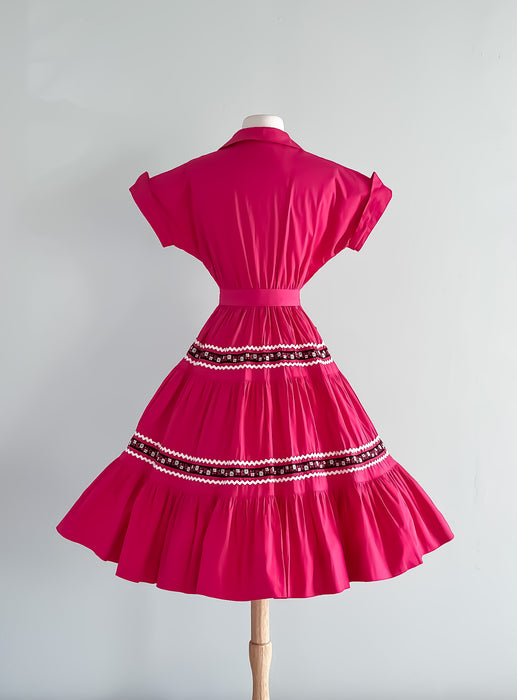 Adorable 1950's Fuchsia Patio Dress by Gail Whitney / Medium