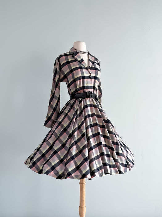 Adorable 1980's Cotton Plaid Picnic Dress / Sz M