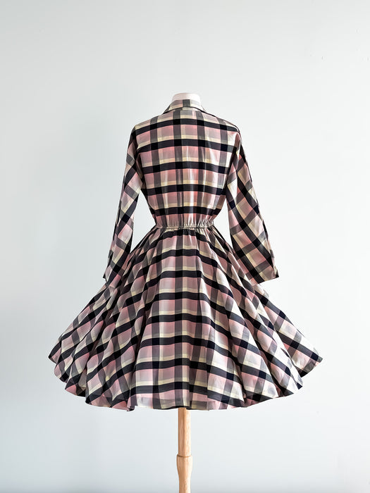 Adorable 1980's Cotton Plaid Picnic Dress / Sz M