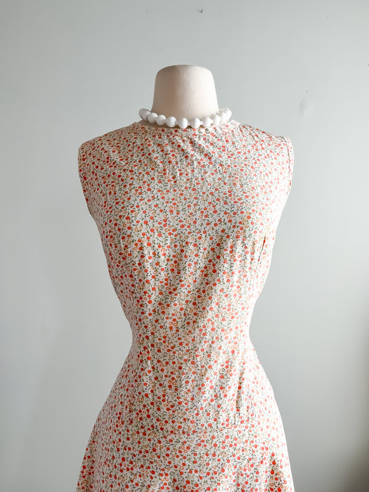 Springy 1960's Daisy Print Floral Cotton Sundress / Sz M