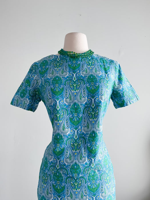 1960's Paisley Print Blue and Green Two Piece Set / Sz S