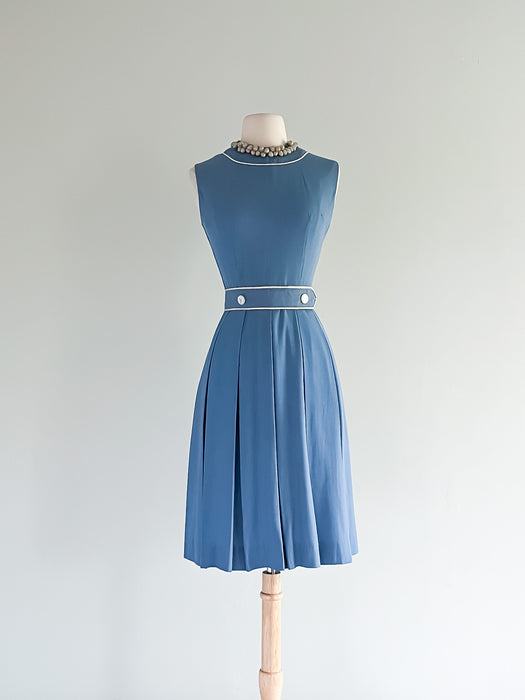 Cutest 1960's Chambray Blue Sleeveless Cotton Day Dress / Sz S Xtabay Vintage Cutest 1960's Chambray Blue Sleeveless Cotton Day Dress / Sz S Xtabay Vintage