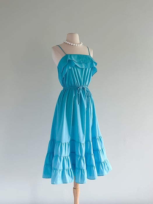Sweet 1970's Cerulean Blue Tiered Sundress  / Sz M