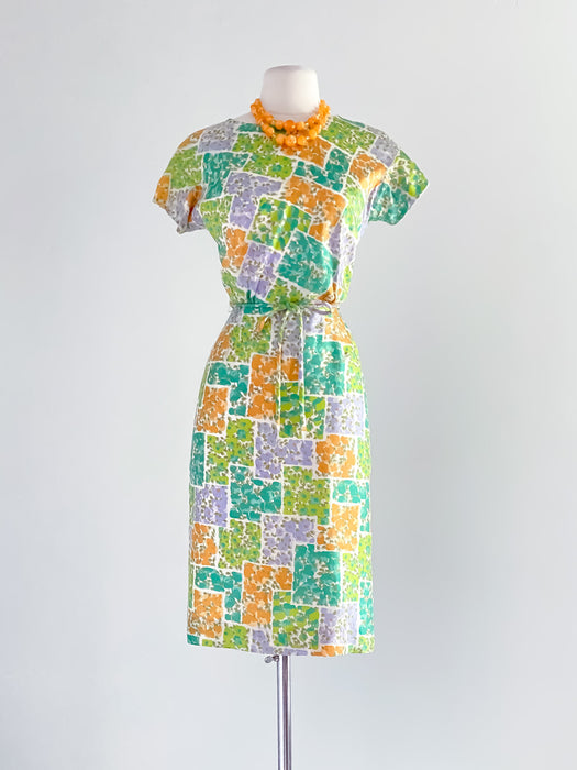 Gorgeous 1950's Floral Silk Wiggle Dress/ Sz SM