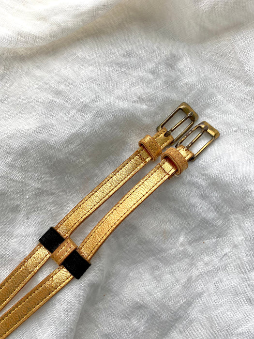 Vintage 1950's Black & Gold Leather Statement Belt / Small
