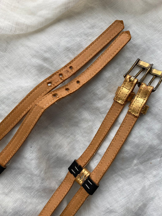 Vintage 1950's Black & Gold Leather Statement Belt / Small