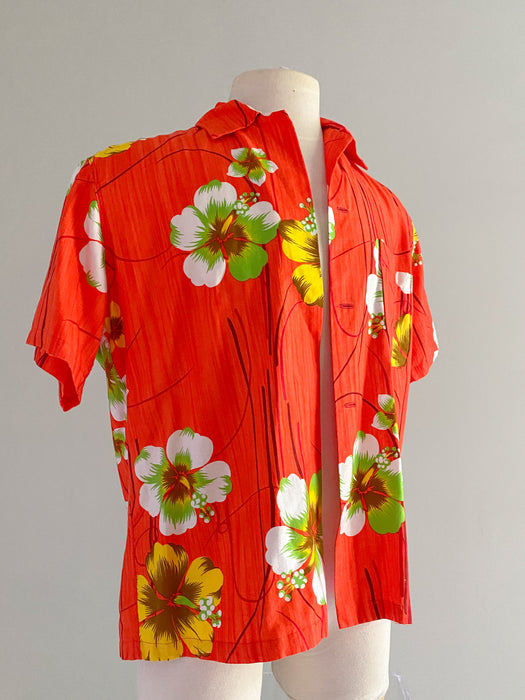 1960's Hawaiian Print Cotton His & Hers Shirt and Dress Set / Sz M/L