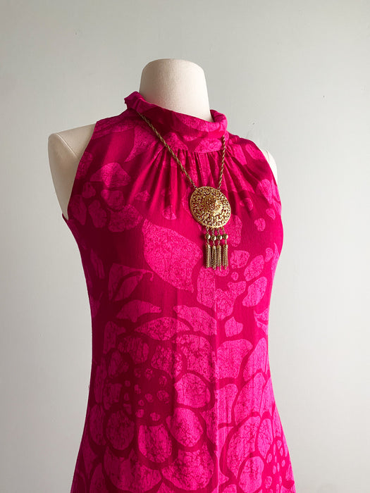 1960's Hot Pink Tropical Jumpsuit From Tahiti / Petite Small