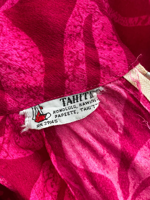 1960's Hot Pink Tropical Jumpsuit From Tahiti / Petite Small