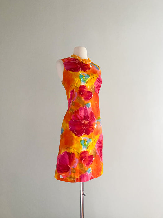 1960's Lauhala Made In Hawaii Floral Cotton Shift Dress / Sz M/L