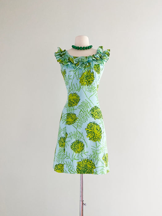 1960's Dollie by Serbin Green Blue Mod Mini Dress / Sz M