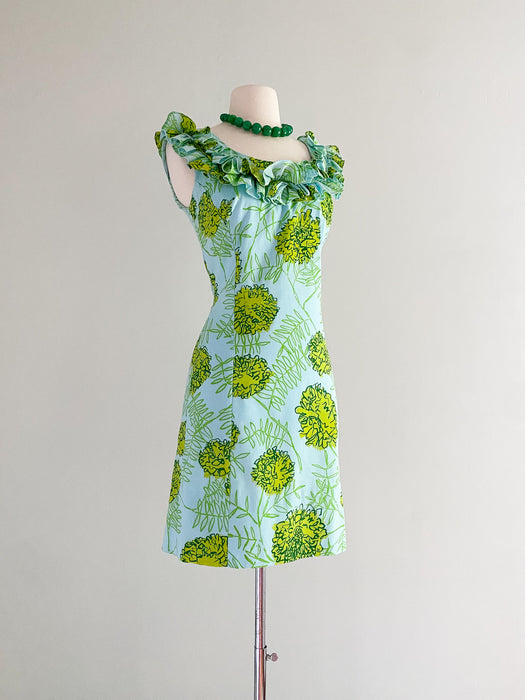 1960's Dollie by Serbin Green Blue Mod Mini Dress / Sz M