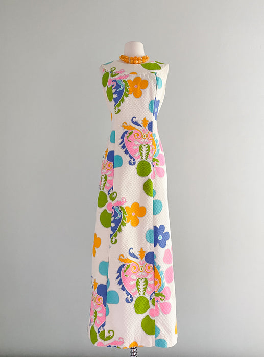 1960's Tori Richard Honolulu Floral Cotton Maxi Dress / Sz M/L