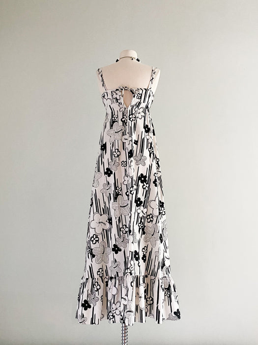 Groovy 1960's Black White Floral Liberty House Maxi Dress / Sz S