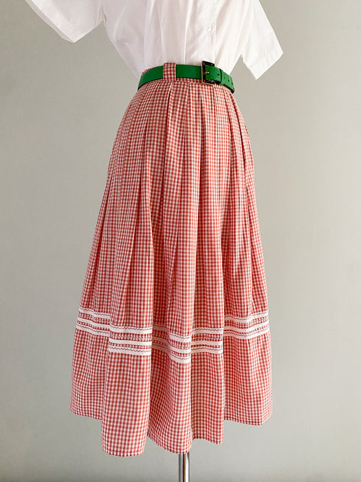Classic 1950's Red Gingham Summer Skirt / Waist 28