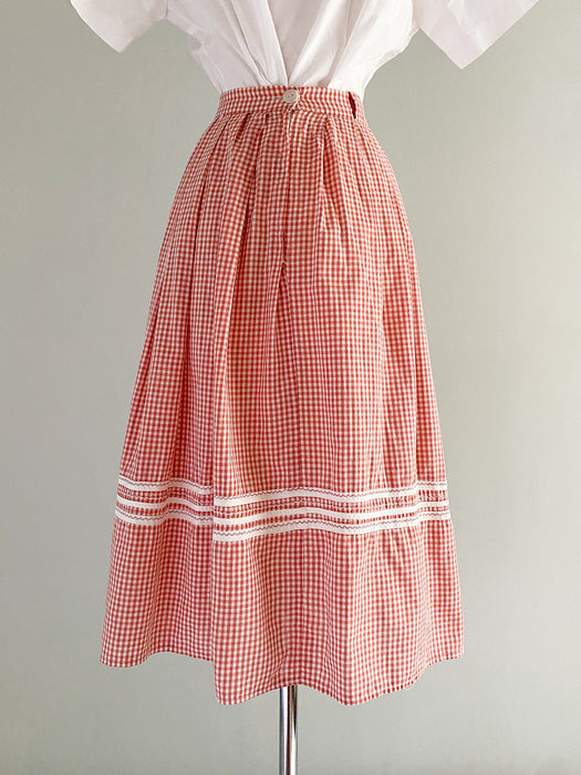 Classic 1950's Red Gingham Summer Skirt / Waist 28