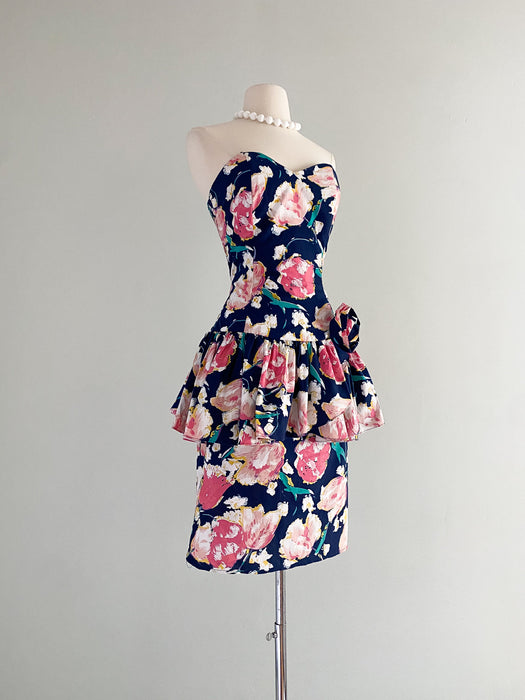 1980's My Michelle Floral Cotton Party Dress / Sz M