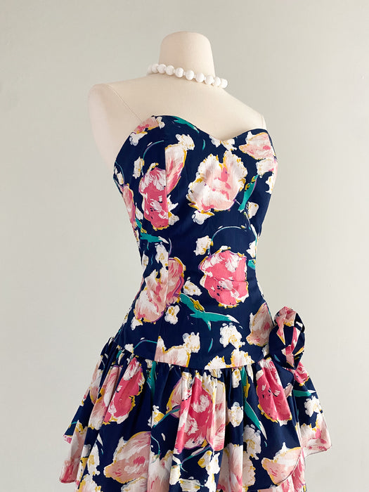 1980's My Michelle Floral Cotton Party Dress / Sz M