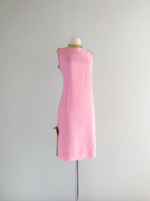 1960's Sandpiper by Tori Richards Baby Pink and Green Shift Dress / SM