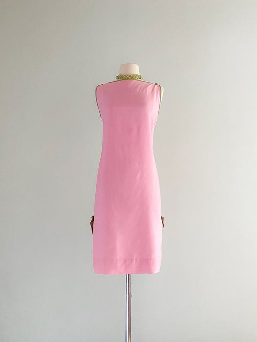 1960's Sandpiper by Tori Richards Baby Pink and Green Shift Dress / SM