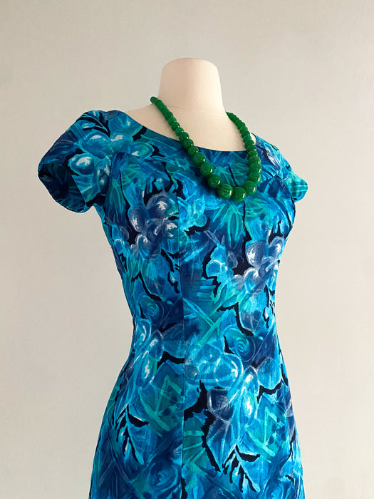 1960's Royal Hawaiian Blue Hibiscus Dress / Sz S