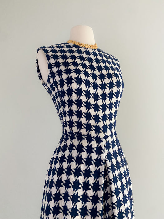1960's Joan Leslie Navy Blue and White Houndstooth Jumpsuit / Sz M