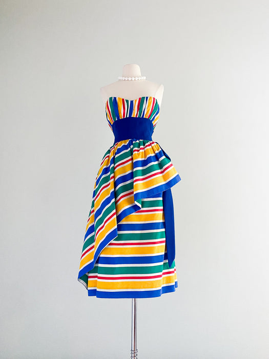 Victor Costa Strapless Rainbow Cotton Party Dress / Sz M