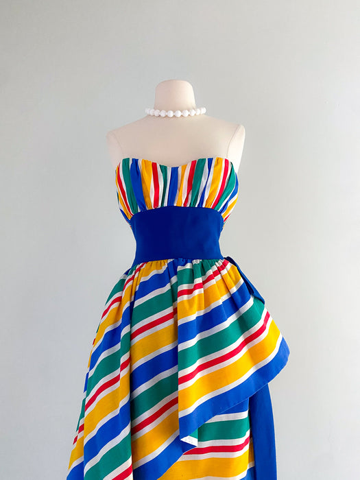 Victor Costa Strapless Rainbow Cotton Party Dress / Sz M