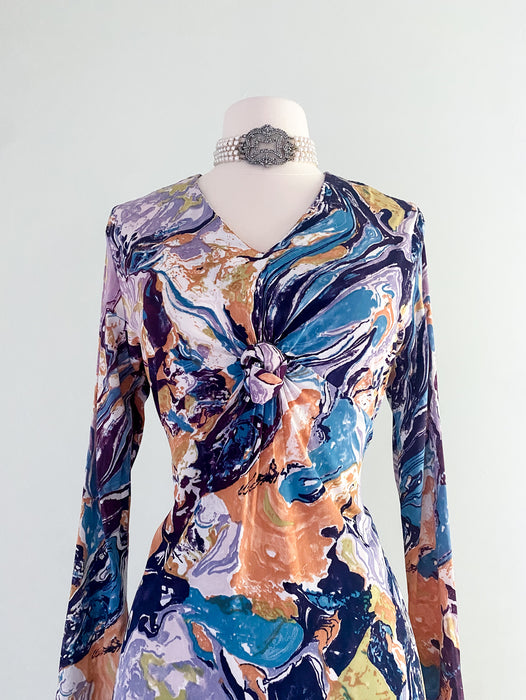 Stunning 1970's Marble Printed Dress / Sz M
