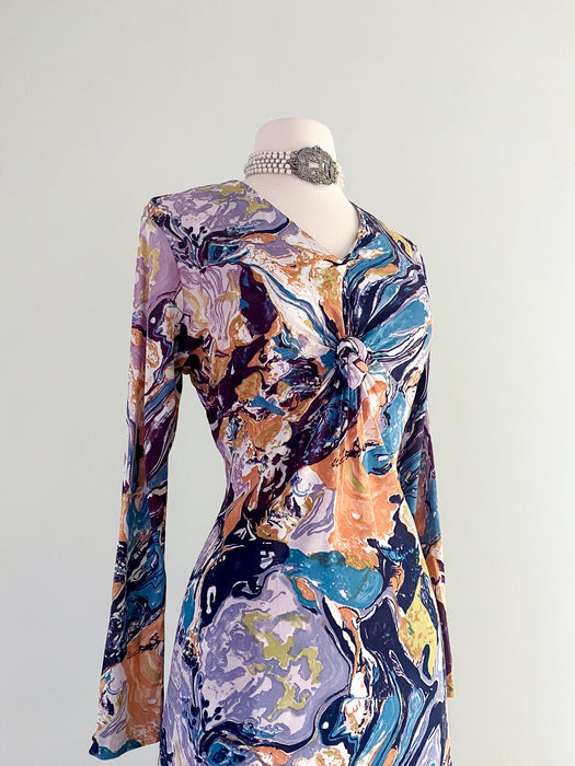 Stunning 1970's Marble Printed Dress / Sz M