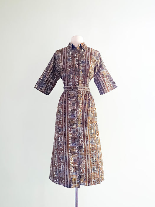 1950's Back To School Novelty Print Cotton Alphabet Dress / Large